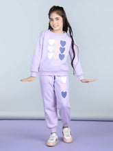 Girls Lavender Heart Printed Tracksuit